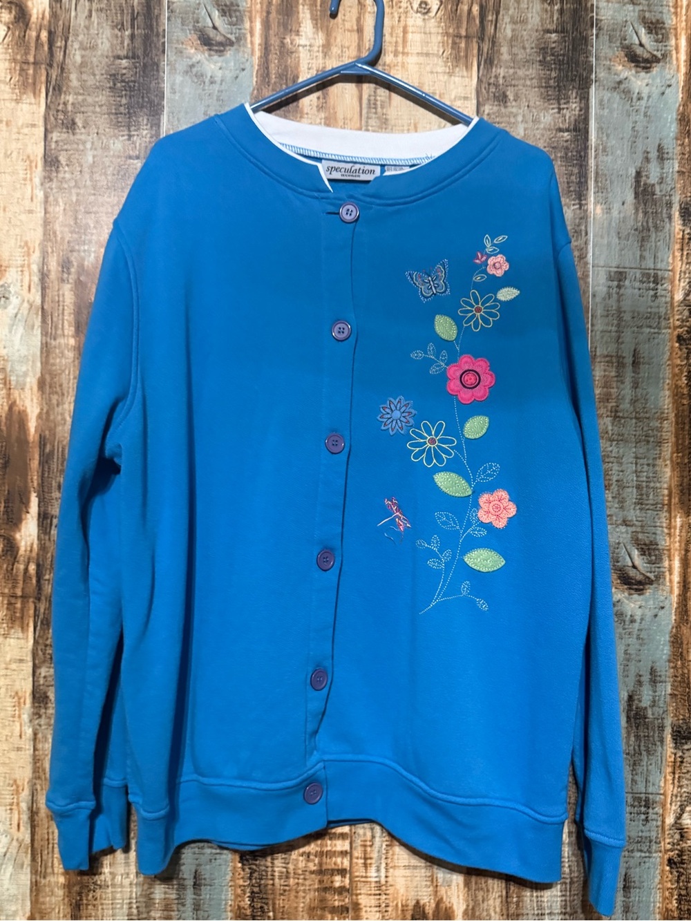 Speculation Women's Button-Front Blue Embroidered Cardigan